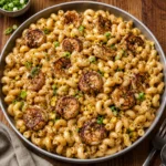 Blackened Shrimp Cavatappi with browned shrimp, corn, and green onion in a creamy skillet